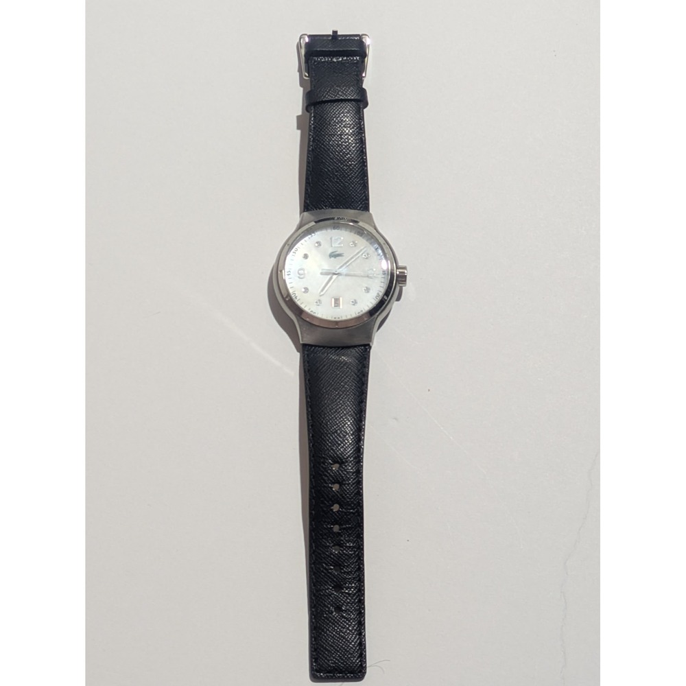 Lacoste Womens Watch Mother of Pearl Dial Crystal Markers Black‎ Leather